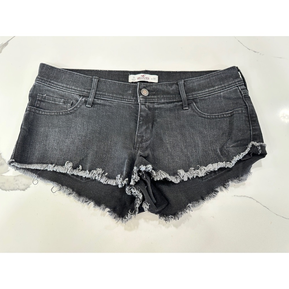 Hollister Black Denim‎ Cut Off Shorts Frayed Hem Size 11 W30 Low Rise Casual